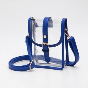 Royal Blue Transparent Clear CrossBody Purse Bag Leather Buckle Women Accessory